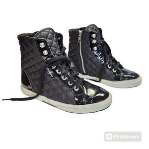 Superga Black Lace-Up Side Zip Quilted Patent Leather Sneaker Boots EU 38 US 7.5